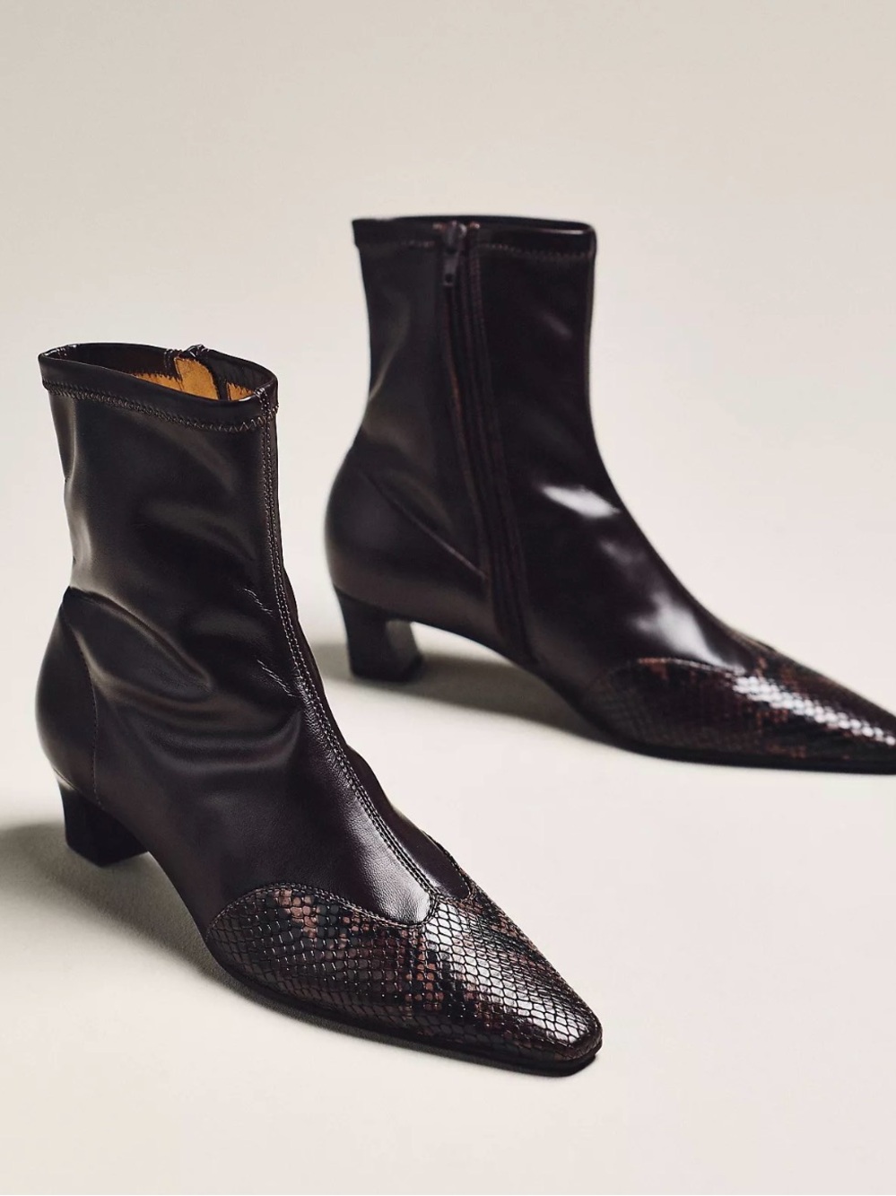 ✨ Anthropologie Maeve Pointed Toe Snakeskin Cap-Toe Stretch Ankle Booties ✨ - Picture 4 of 12